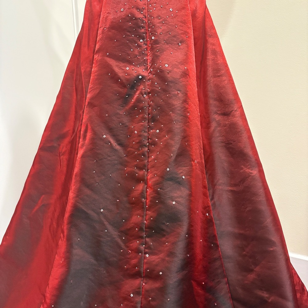 Y2K Zum Zum by Niki Livas Red Iridescent Beaded Halter Prom Ball Gown Goth Small - Picture 9 of 12